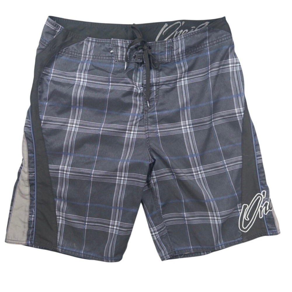 O'Neill Board Shorts Mens 36 Black Plaid Surfing Beachwear Pocket Beach Summer